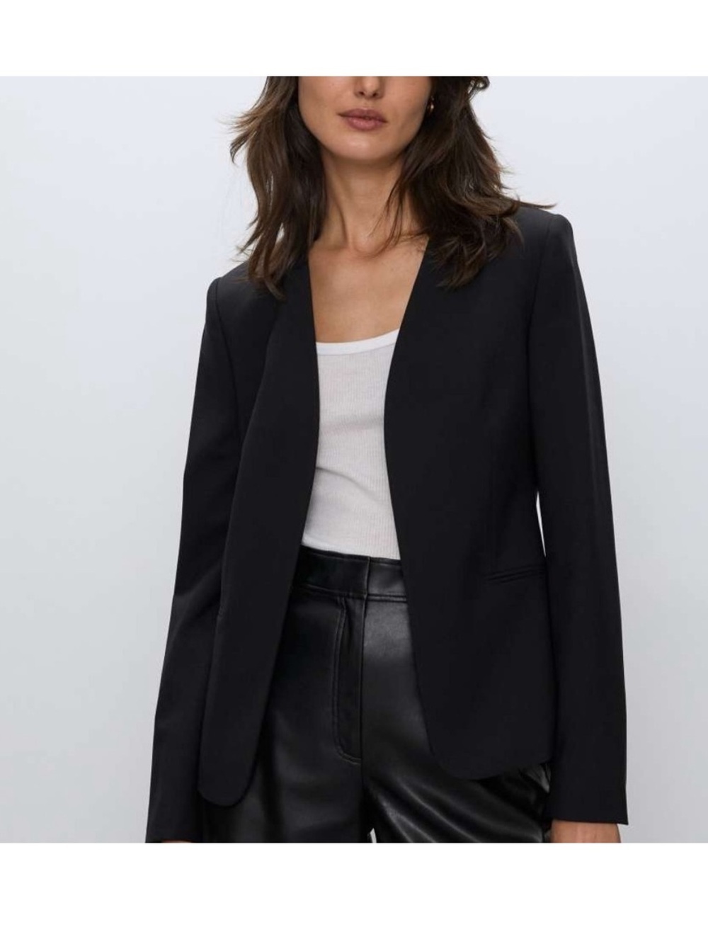 Babaton Black Collarless Open-Front Blazer